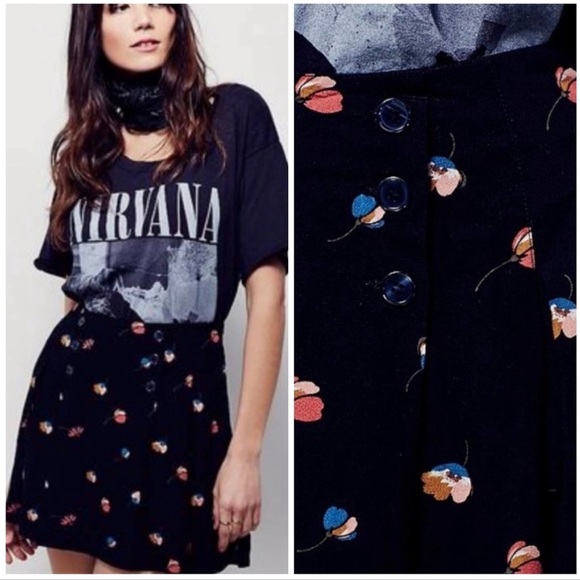 NWOT Free People Floral Pleated Mini Skirt - Picture 2 of 2